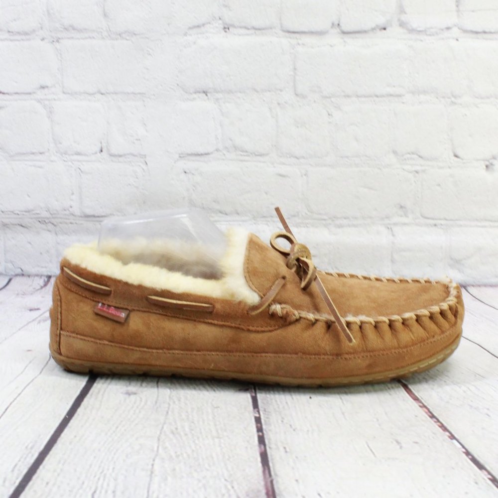 LL BEAN Brown Suede Wicked Good Original Moccasin Slippers Size 10 M - Picture 1 of 9